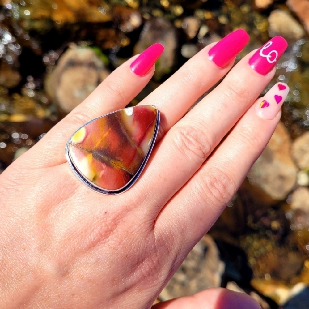 Artisan Mookaite Jasper Sterling Silver Ring Size 7.5